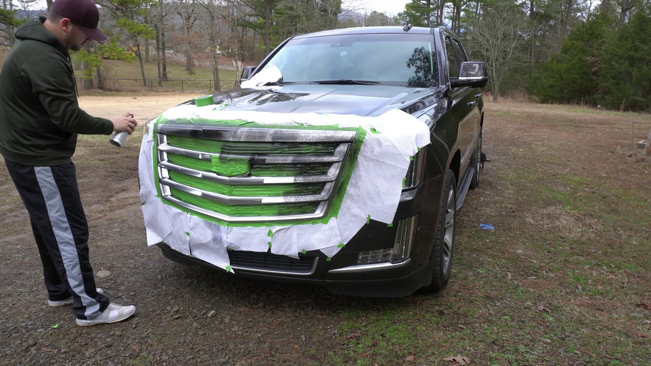 DIY CustomWrap Cadillac Escalade Grill(music way to loud) will fix soon