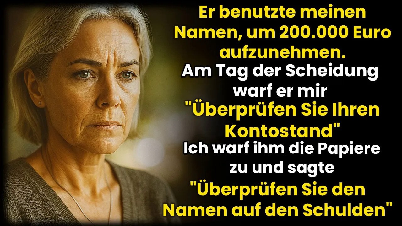 Sie nahm 200 000€ Kredit auf meinen Namen  Bei der Scheidung; Schau aufs Konto   Ich; Unterschri
