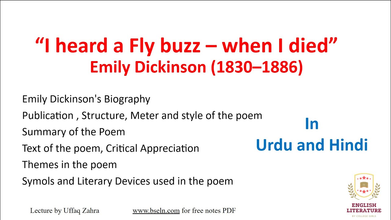 I heard a fly buzz when i died emily dickinson Critical Analysis In urdu and Hindi