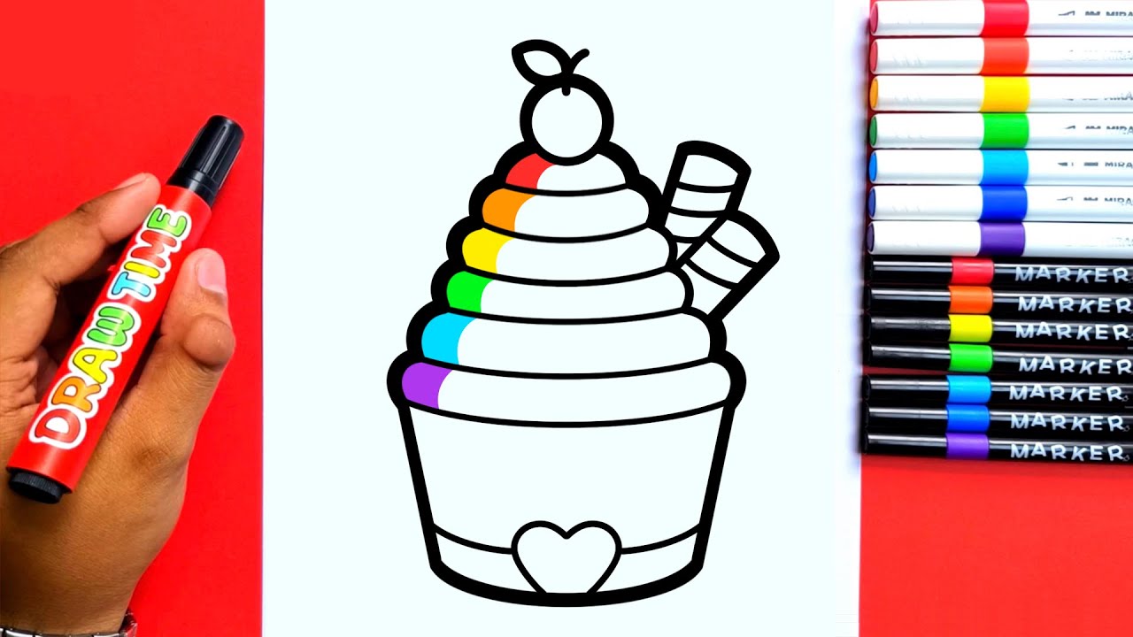How to Draw A Cute Christmas Rainbow Cupcake in Simple and Easy Way! | For Kids and Toddlers