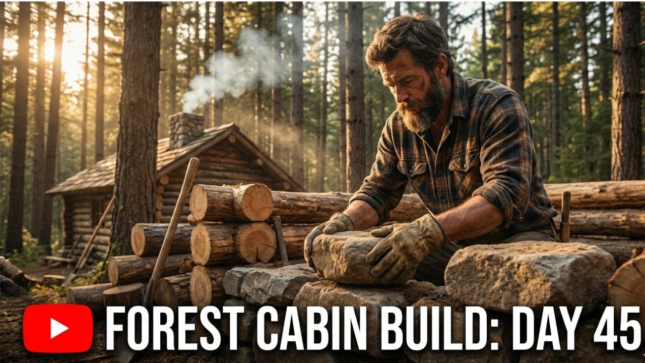 Men Building Cozy Cabins with Wood & Stone #CozyCabin #primitivebuilding  #WoodStone