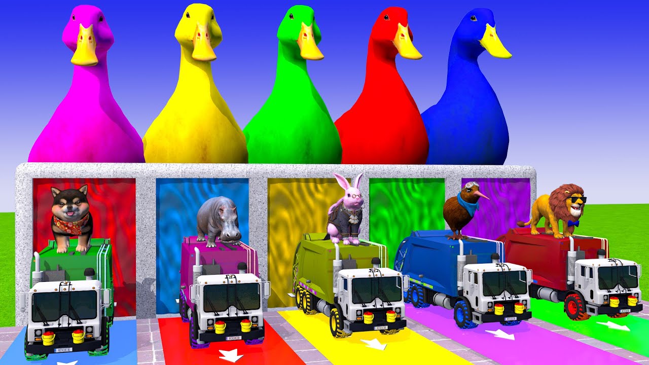 Long Slide Game With Cow Elephant Gorilla Hippopotamus Tiger - 3d Animal Game - Funny 3d Animals