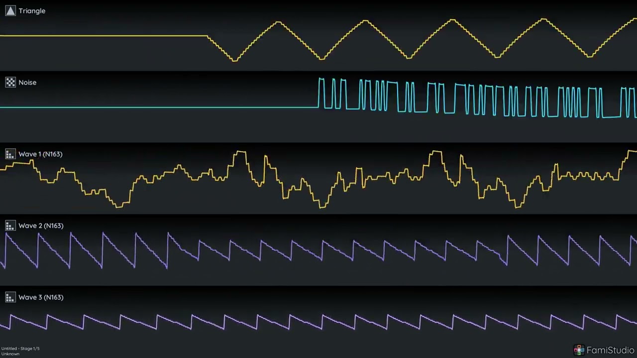 Journey To Silius - Stage 1 Theme (N163 Restored Sunsoft Bass) FamiStudio 4.2.0 (Oscilloscope View)