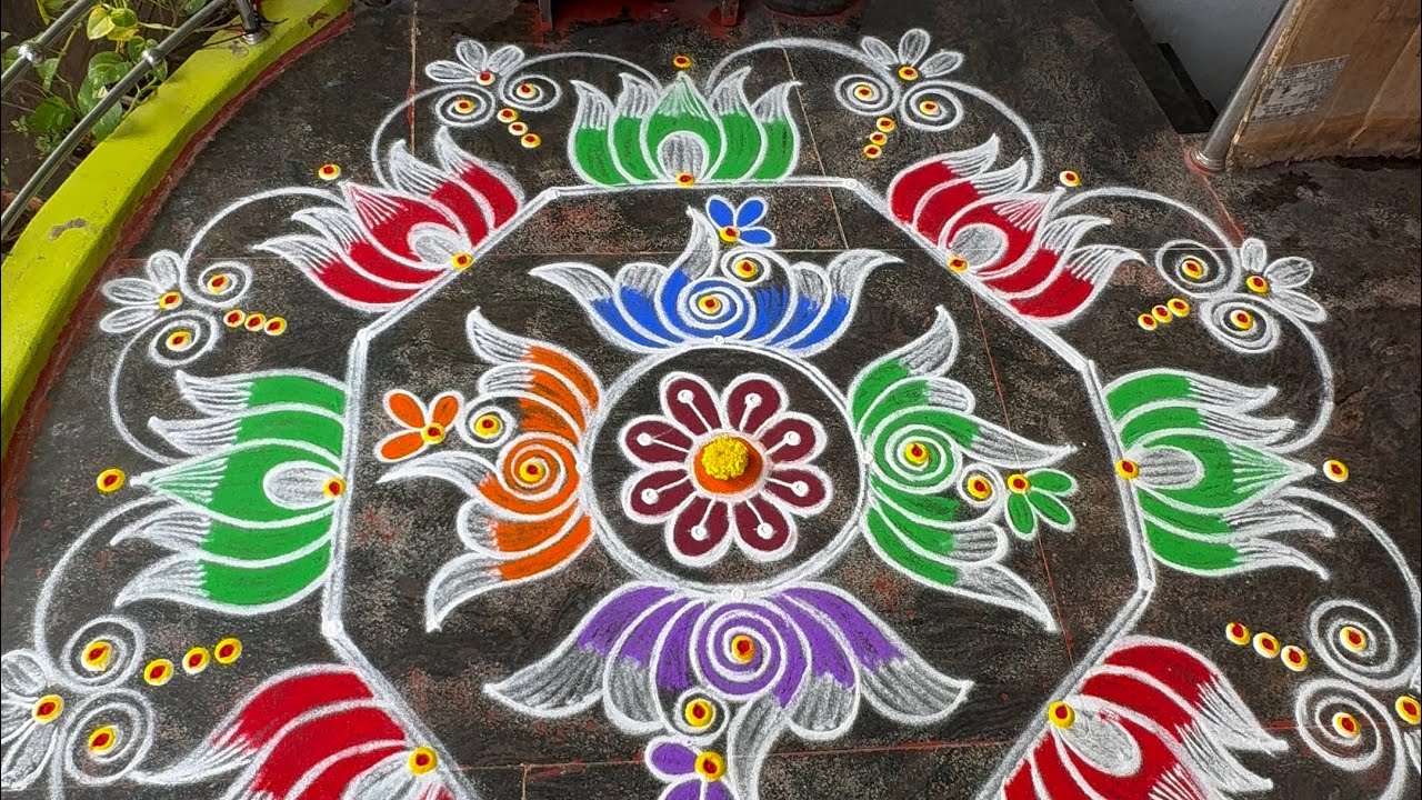 Margazhi day 1 kolam 🌺 colour kolam 🌺 Daily use kolam #vidhyaprabhurangolidesigns 