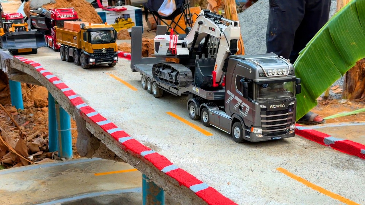 PART 16 - Rc Huina 1536 Dump Truck - Huina 1594 Excavator - Scania 770 Dump Trailer Transport