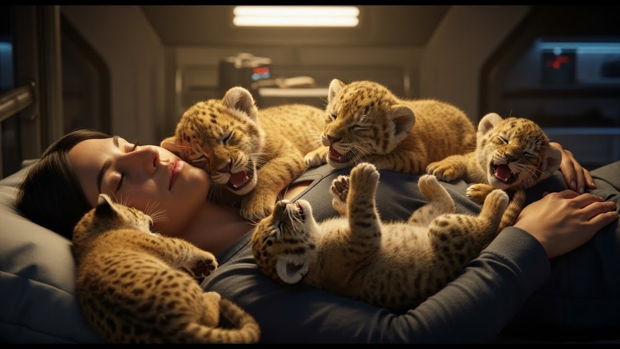 The Human Lay Back to Rest — The Cubs Sprawled Across Her Chest, Purring Softly