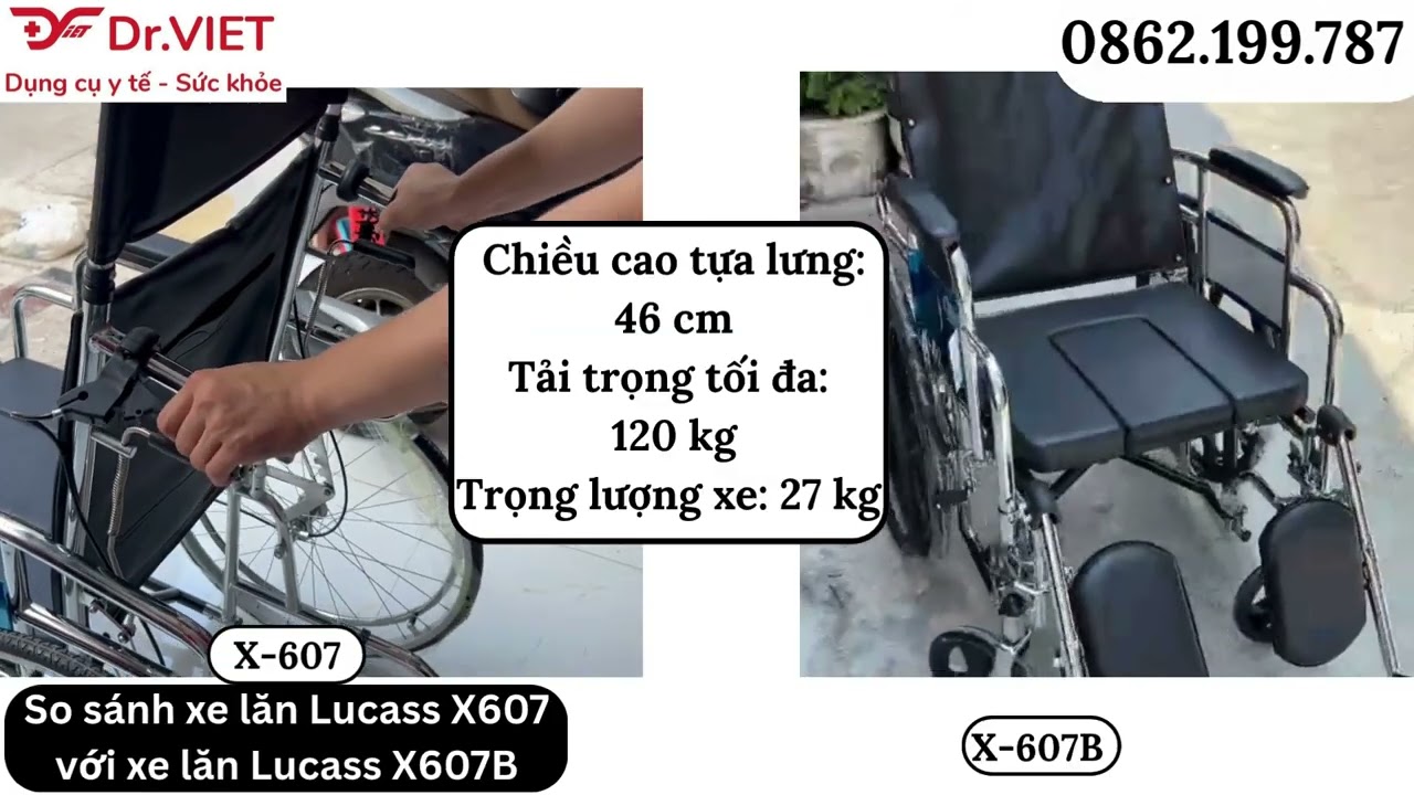Xe lăn đa năng có bô vệ sinh ngã nằm Lucass X607 và Xe lăn đa năng có bô X-607B