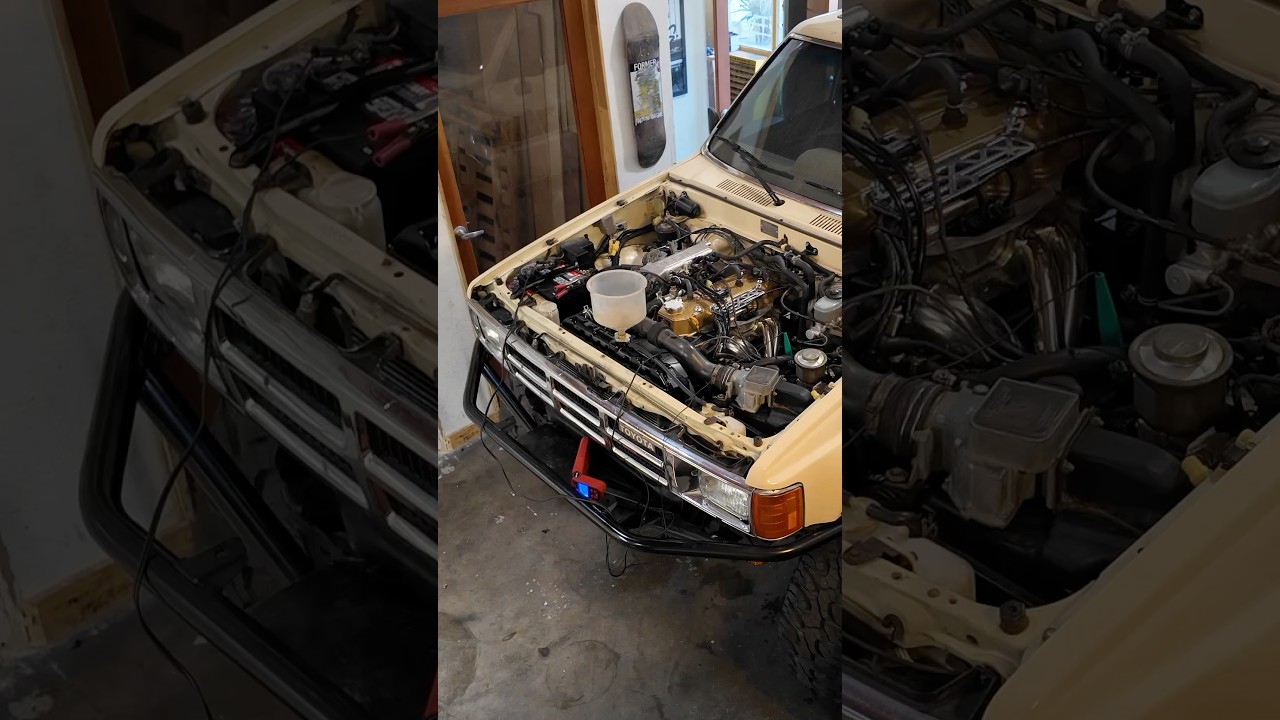 First start on a spicy stage 2.5 Toyota 22RE. 🔥 #toyotahilux #22re #engineswap
