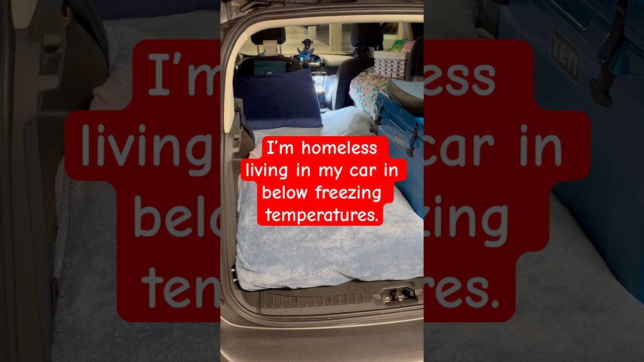 Homeless living in my car in freezing temperatures #homeless #homelessness #winter #vanlife #shorts