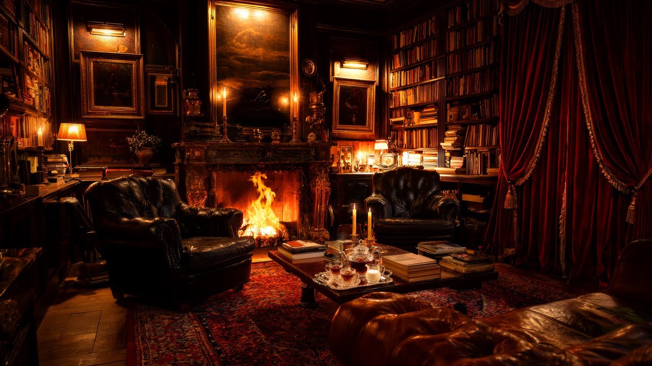 Retiring to the Edwardian Library | New Year's Eve Fireplace Ambience | 8 Hours of Cozy Relaxation