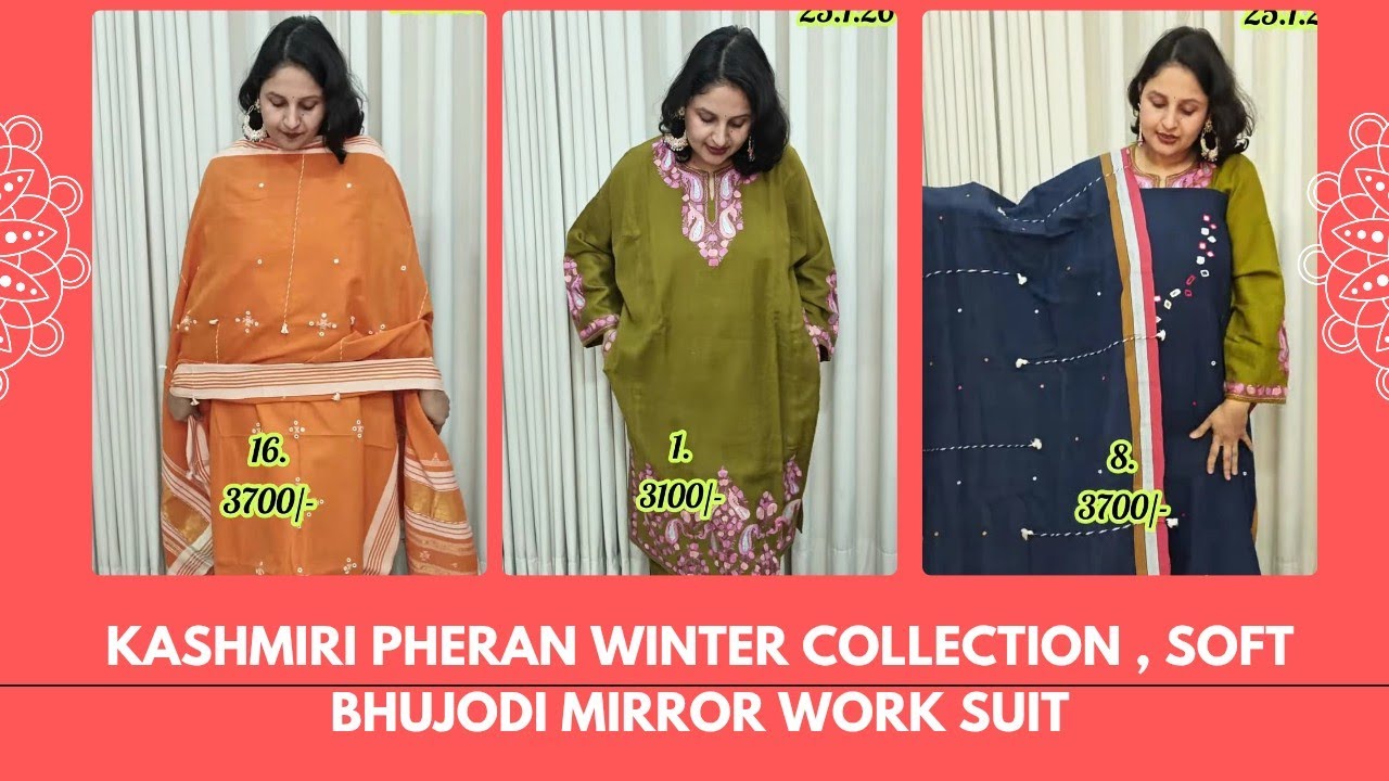 kashmiri pheran winter collection , soft Bhujodi mirror work suit @9992958156 
