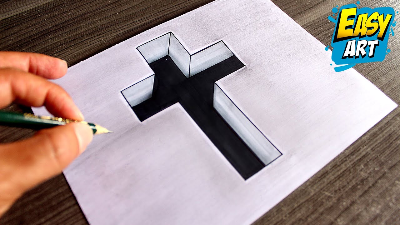 🔴 Como Dibujar la SANTA CRUZ en 3D con Profundidad - Curso Gratis Dibujo 3D - Easy Art