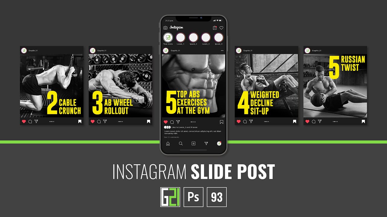 آموزش سریع طراحی پست اسلایدی اینستاگرام در فتوشاپ درس۹۳ Top 5 Instagram Slide Posts in Photoshop L93