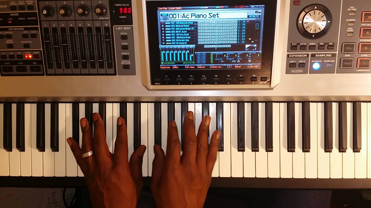Practicing 1-5-6-4 chord progression in all keys on piano using intro to Freedom.