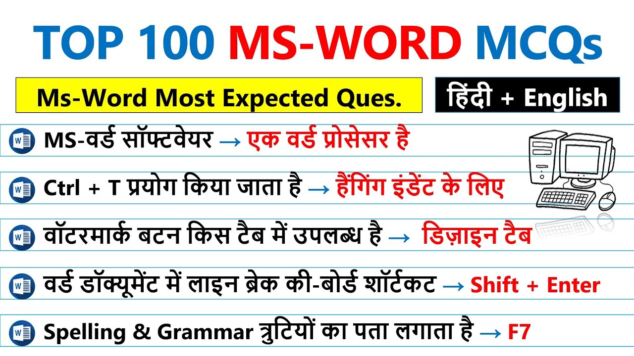 MS Word Question Answers for competitive exams