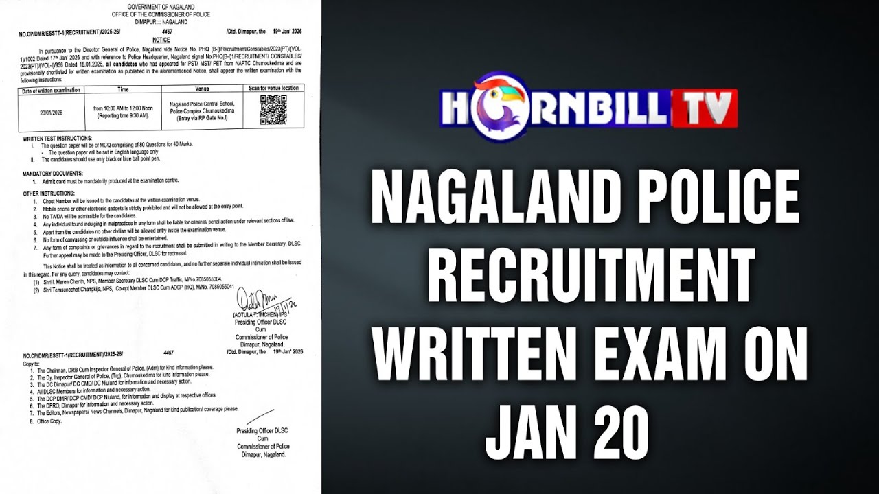 NAGALAND POLICE RECRUITMENT WRITTEN EXAM ON JAN 20