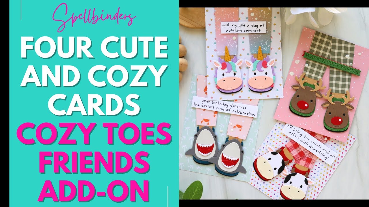 Spellbinders Cozy Toes Friends Add-On | Make 4 Adorable Cards