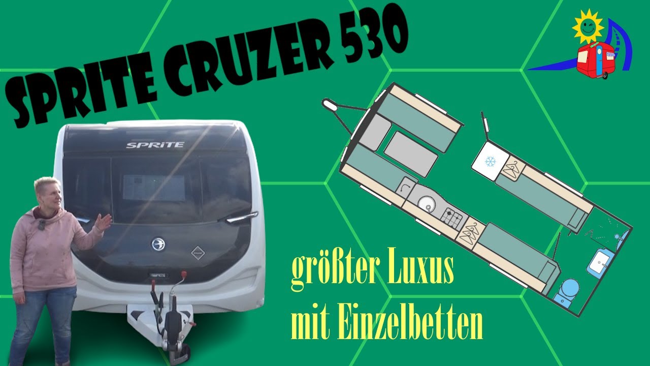 Englischer Luxus, der Sprite Cruzer 530 mit längeren Einzelbetten und Heckbad