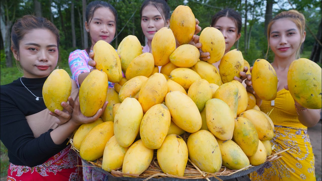Yellow mango with sticky rice cook recipe and eat - Amazing video
