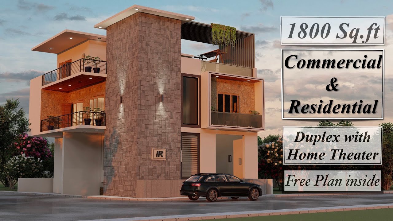 1800 Sqft Commercial and Residential Design | 3BHK Duplex with Home Theater
