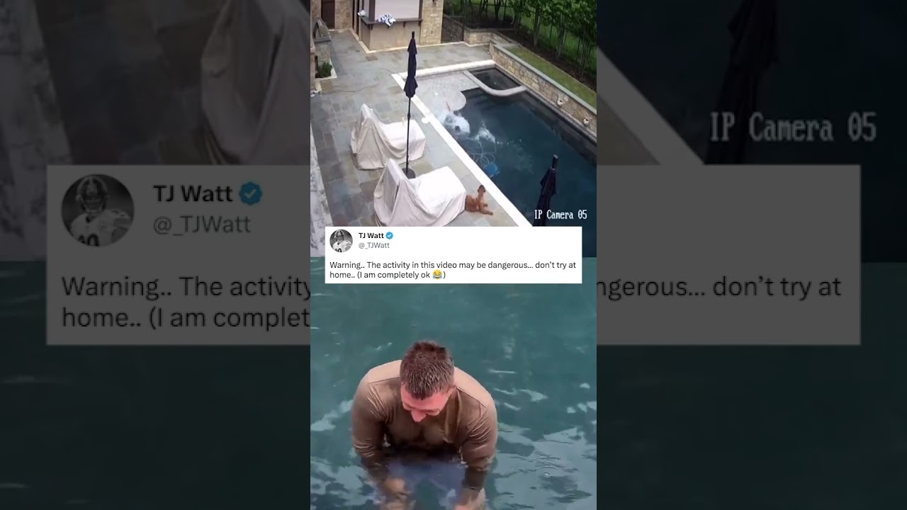 T.J. Watt wipes out cleaning his pool 😅🏊&zwj;♂️