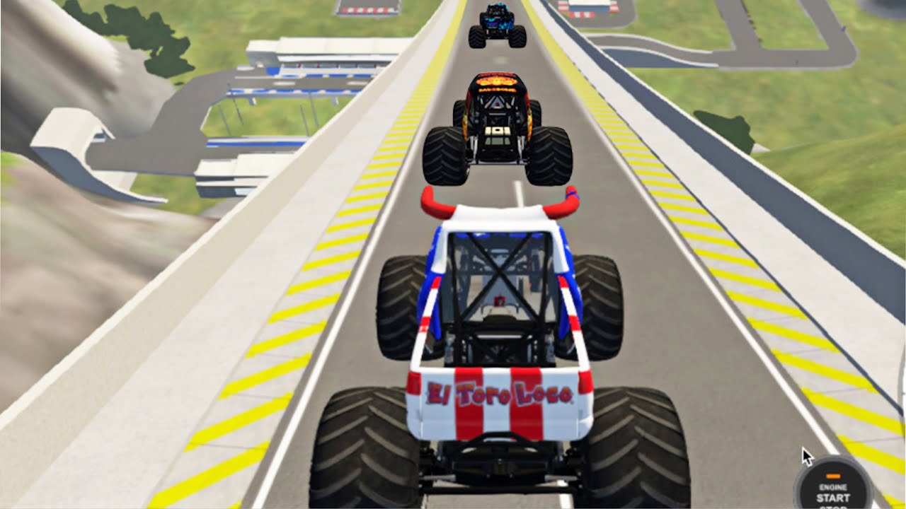 Epic High Speed Jumps & Crashes 1 - BeamNG Drive Grave Digger, Bigfoot, Toro Loco Monster Jam Trucks