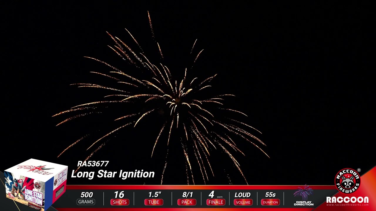 RA53677  Long Star Ignition   RACCOON FIREWORKS   2026 New   RDX Cake    16 Shots