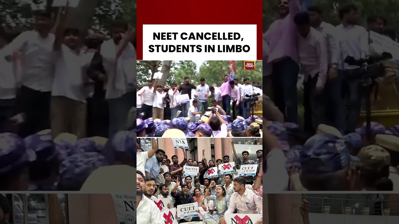 NEET Cancelled News: Students Protest Outside Shastri Bhawan Demanding NTA Action | India Today