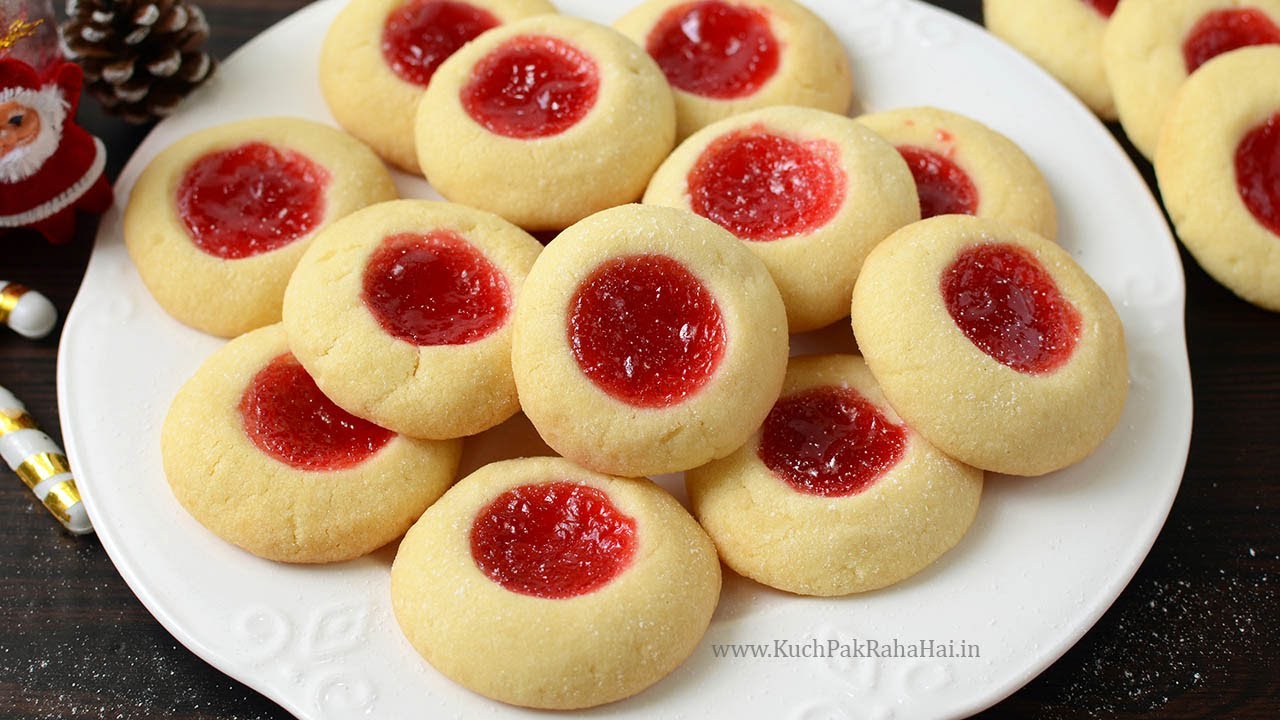 Eggless Thumbprint Cookies Recipe with Jam | Eggless Jam Cookies Christmas Special