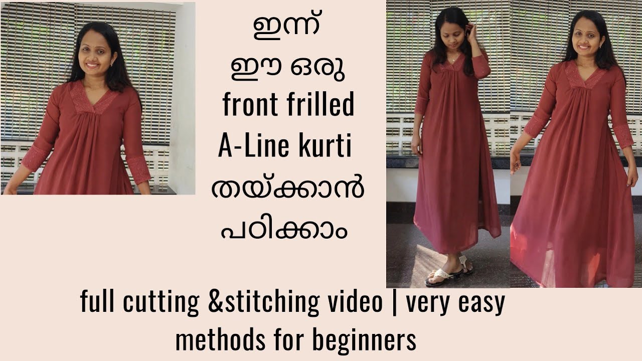 front frilled a line kurti cutting and stitching video | full details for beginners👍