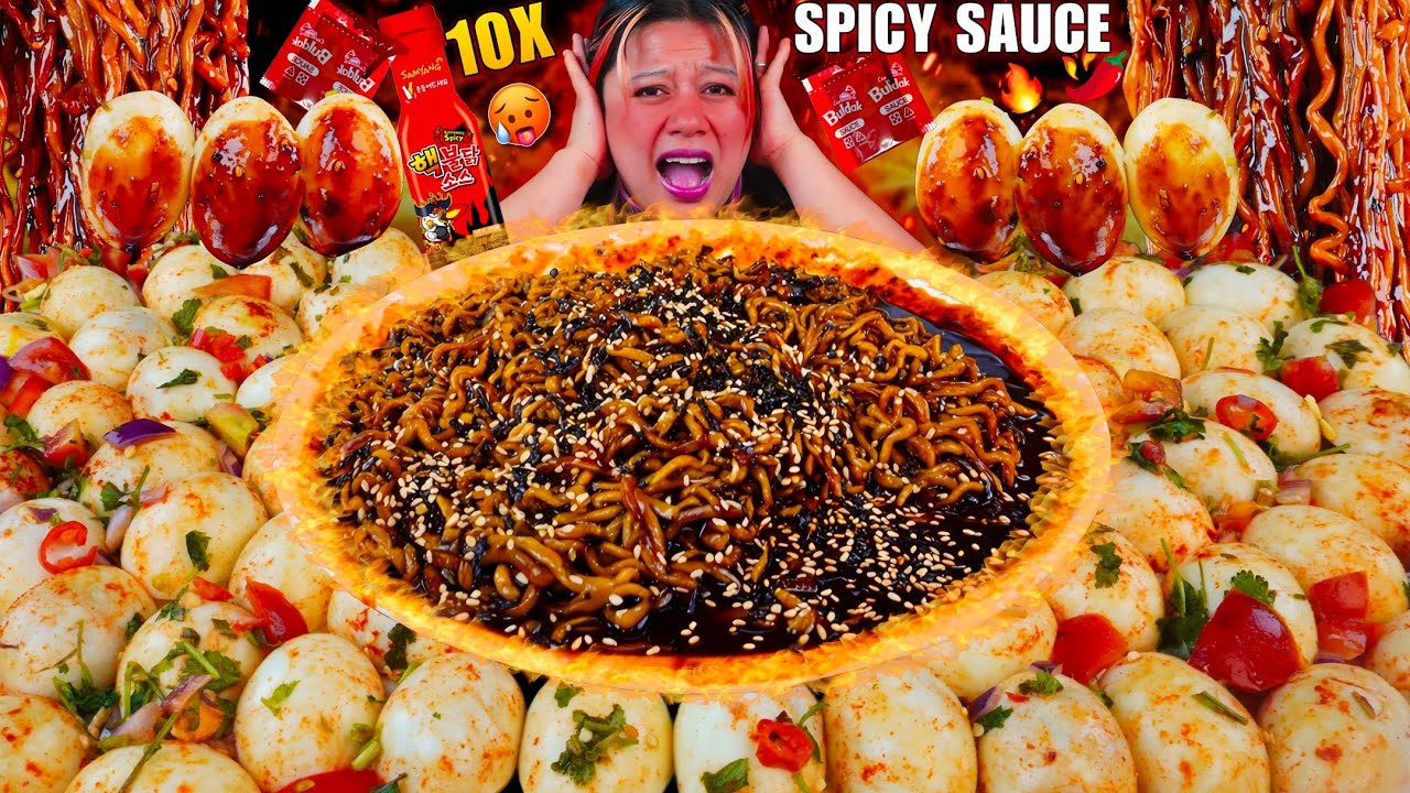 EXTREME 10X SPICY BULDAK NOODLES MUKBANG 🔥 + 25 EGGS CHALLENGE 😱 CAN I FINISH?