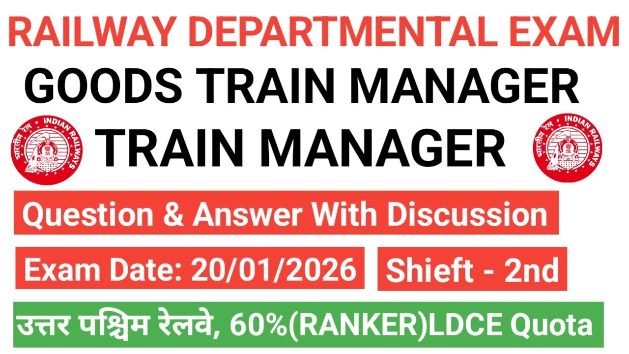 💯Goods Train Manager 60% PQ Quota Solved Q. Paper #Goods Guard Departmental exam #Train Manager #NWR