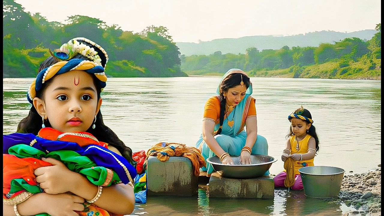 कान्हा ने यशोदा मैया के साथ नदी के किनारे धुलवाए कपड़े! || Yashomati Maiyaa Ke Nandlala ||