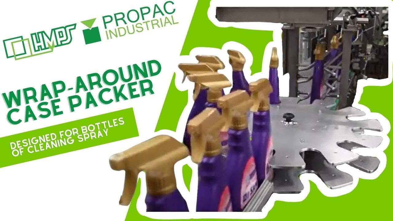 HMPS Wraparound Casepacker Packing Bottles of Spray Cleaner