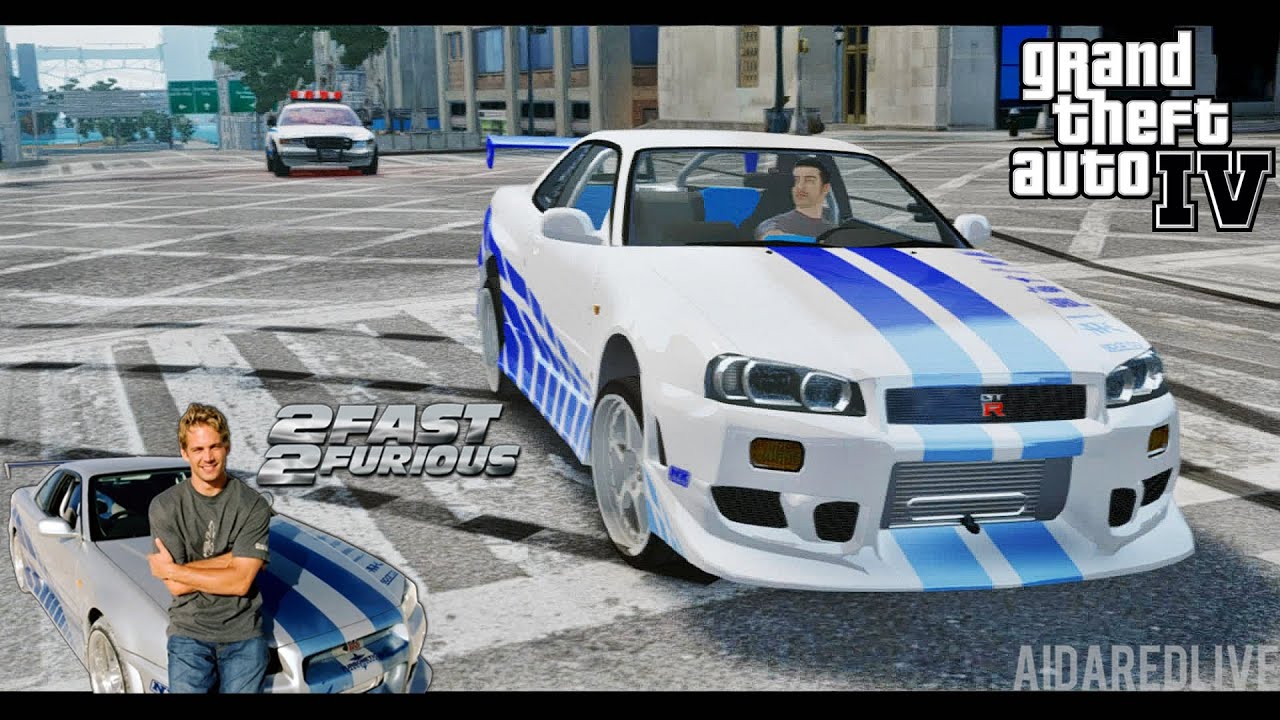 GTA IV. Escape to Nissan Skyline GT-R R34 (2 Fast 2 Furious Style).