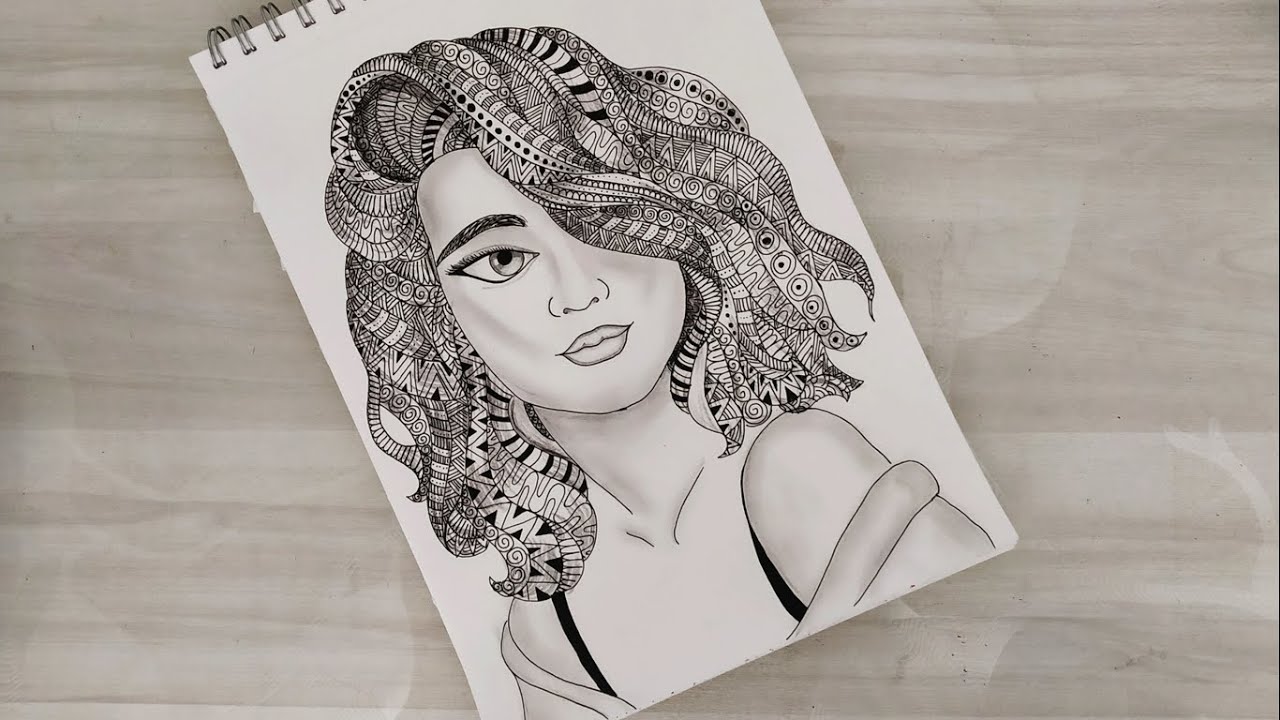 How to draw Mandala art of a girl | Zentangle art | Doodle art | step by step | For beginners