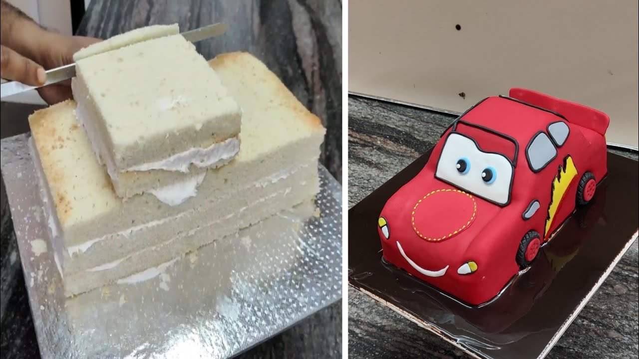 Quick and Easy Full Fondant Car Cake Design Idea | Car Cake Shape Cutting Kar Bus 1Mint Mai