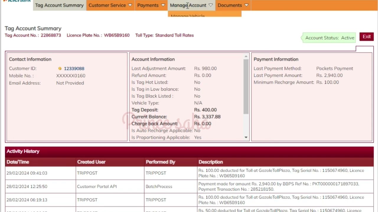 How to update icici Fastag from chechis number to Vehicle number