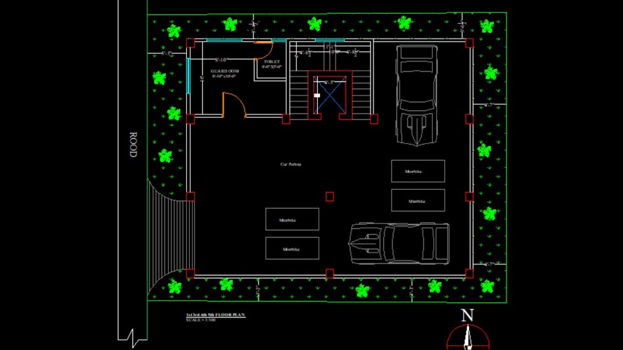 AutoCAD Tutorial. car parking. Ground Floor plan