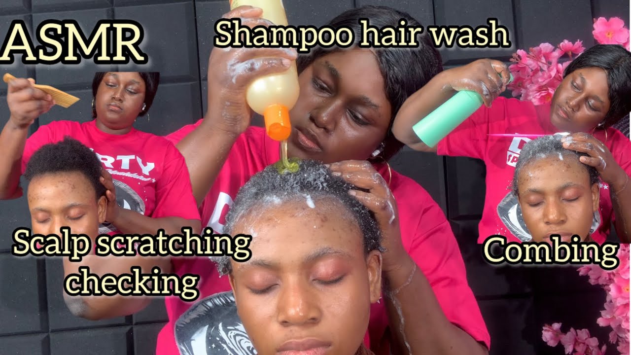 ASMR 💫Relaxing shampoo hair wash💆‍♀️scalp scratching,checking and combing 