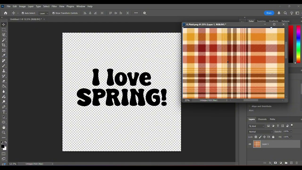 Photoshop for Beginners - Filling Text with a Pattern and Adding an Outline to Text, Trim Tool Use