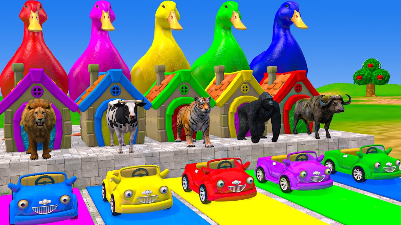 Long Slide Game With Cow Elephant Gorilla Hippopotamus Tiger 3d Animal Game Funny 3d Animals
