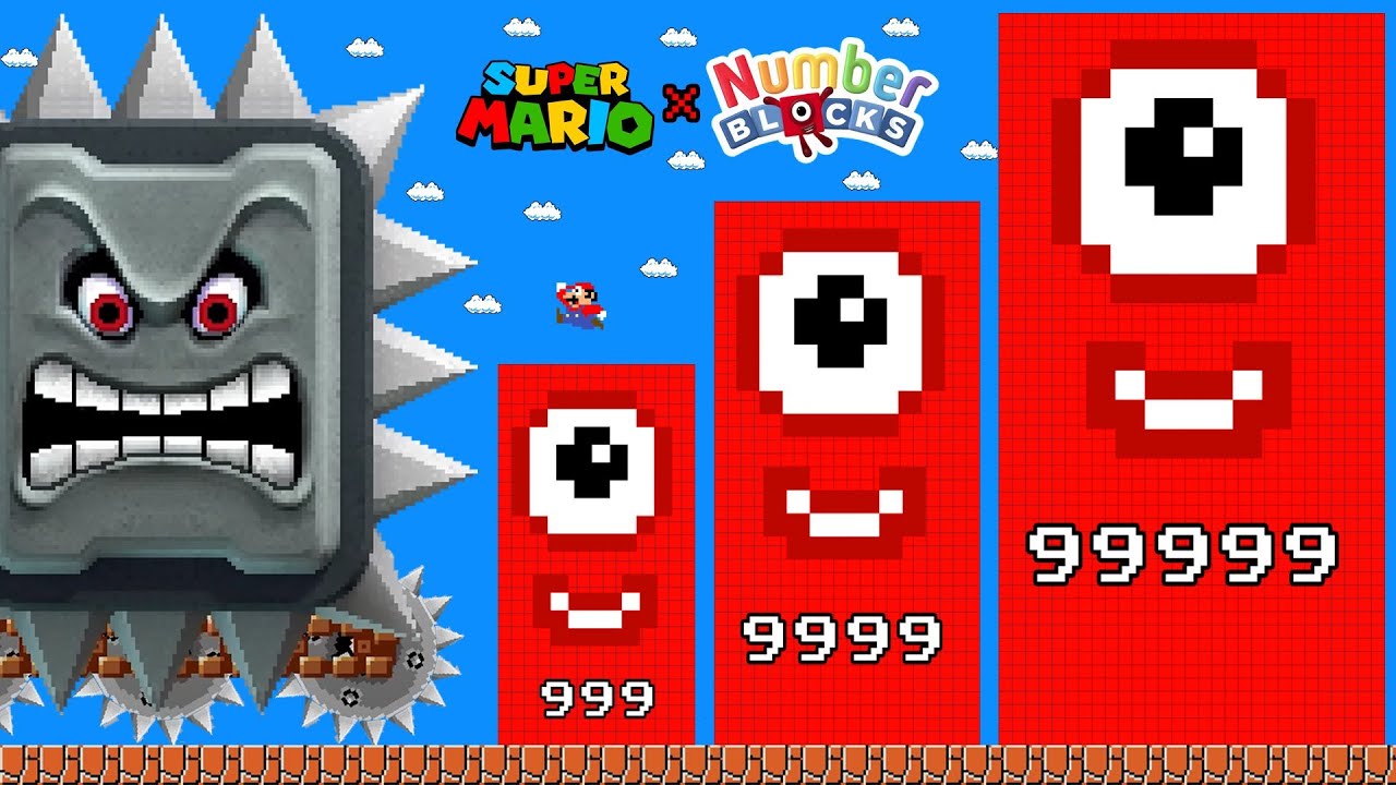 Mario build 99999 Numberblocks vs Mega Thwomp Calamity | Game Animation