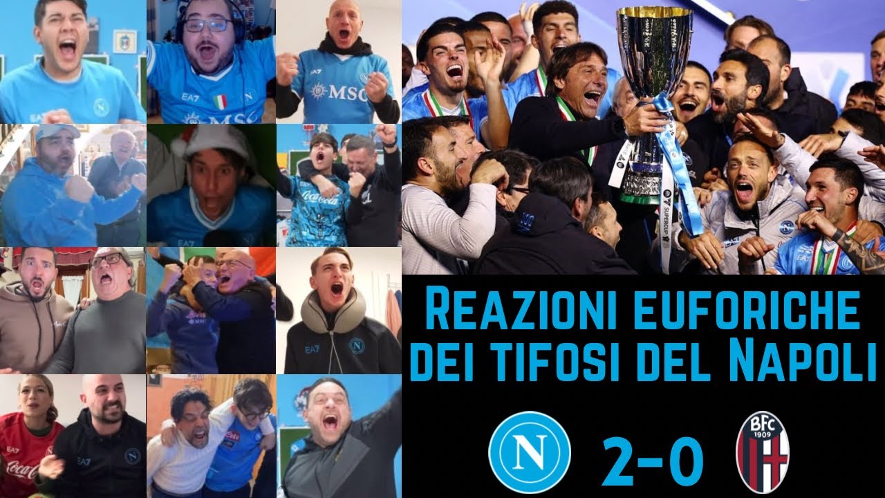 Reazioni euforiche dei tifosi del Napoli dopo la vittoria 2-0 sul Bologna in Supercoppa Italiana