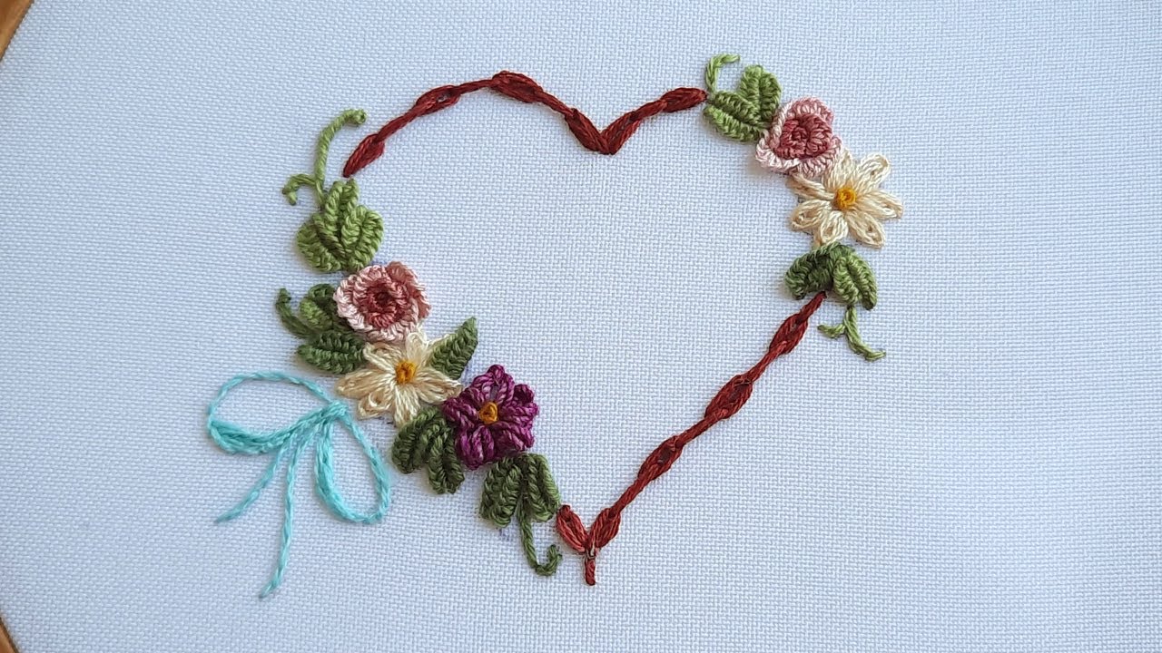 Lovely Heart Flower Embroidery Easy Floral stitches & cute design