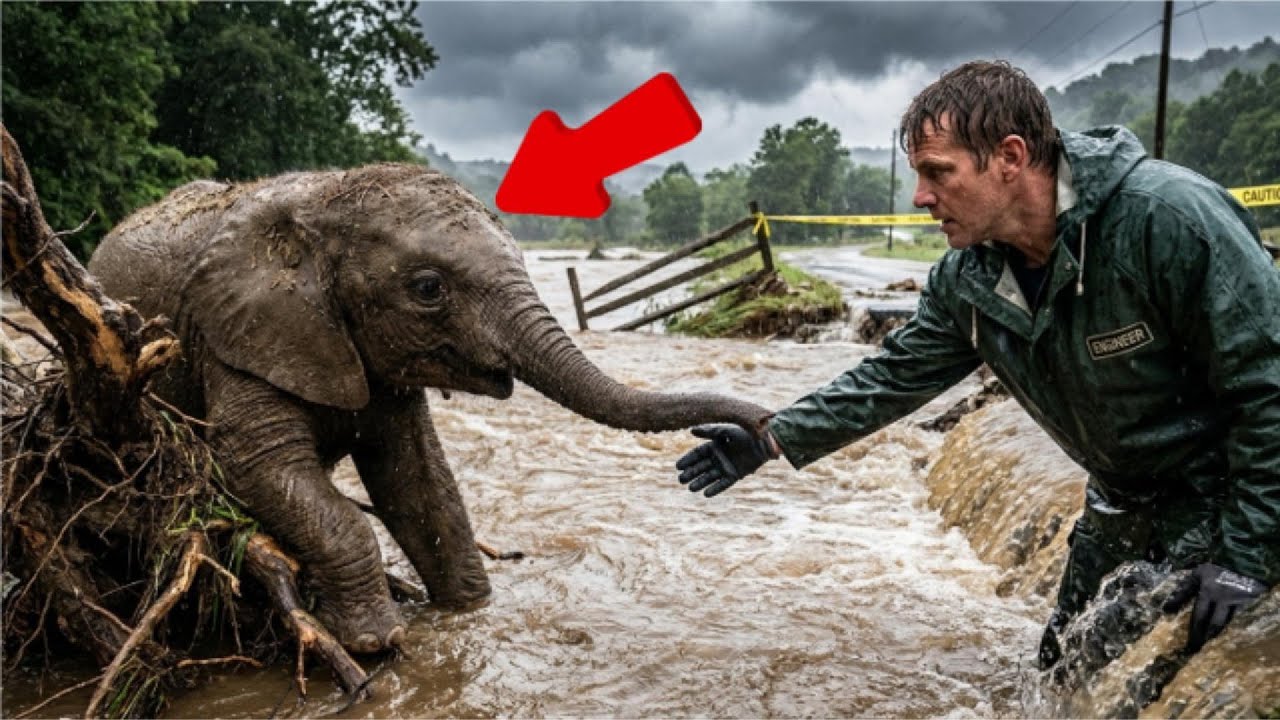 Baby Elephant Trapped by Flood—The Next 30 Seconds Will Hit You Hard.