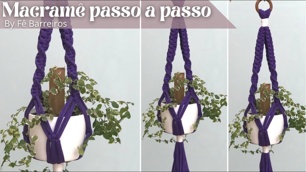 Suporte de plantas em macramê passo a passo para iniciantes | DIY Plant Hanger | Fê Barreiros