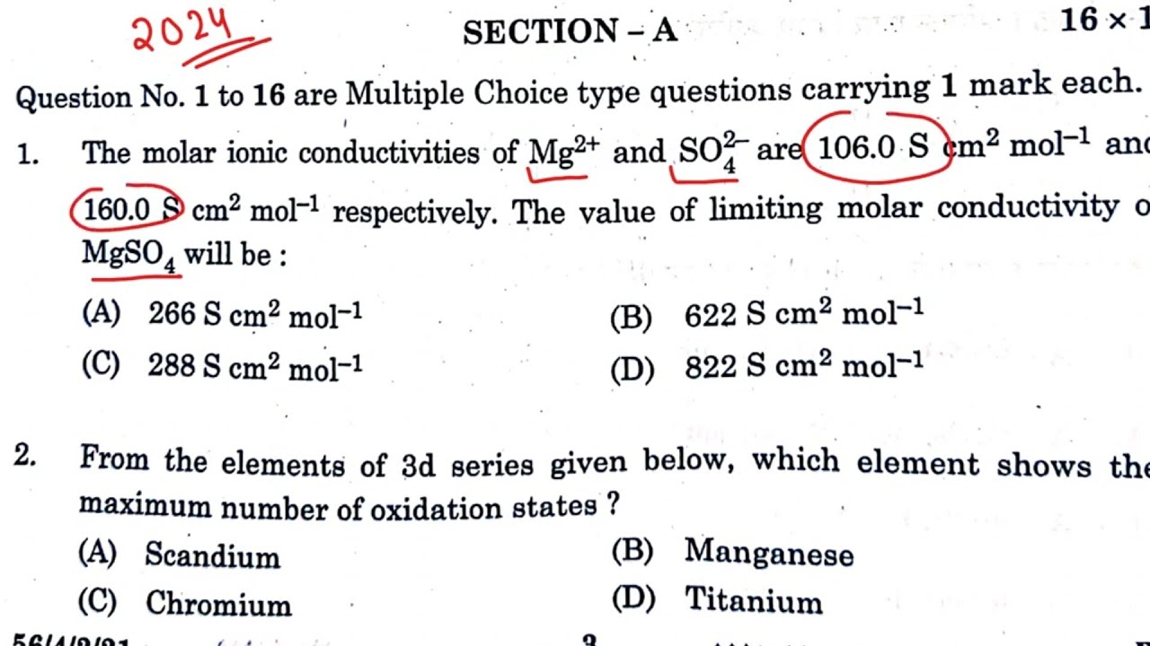 CBSE Chemistry Board Exam Paper 2024 - Solutions