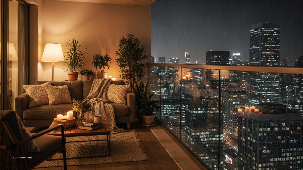 Midnight Rain on the Balcony 🌧️ Calm Lofi Beats for Deep Focus, Study & Sleep
