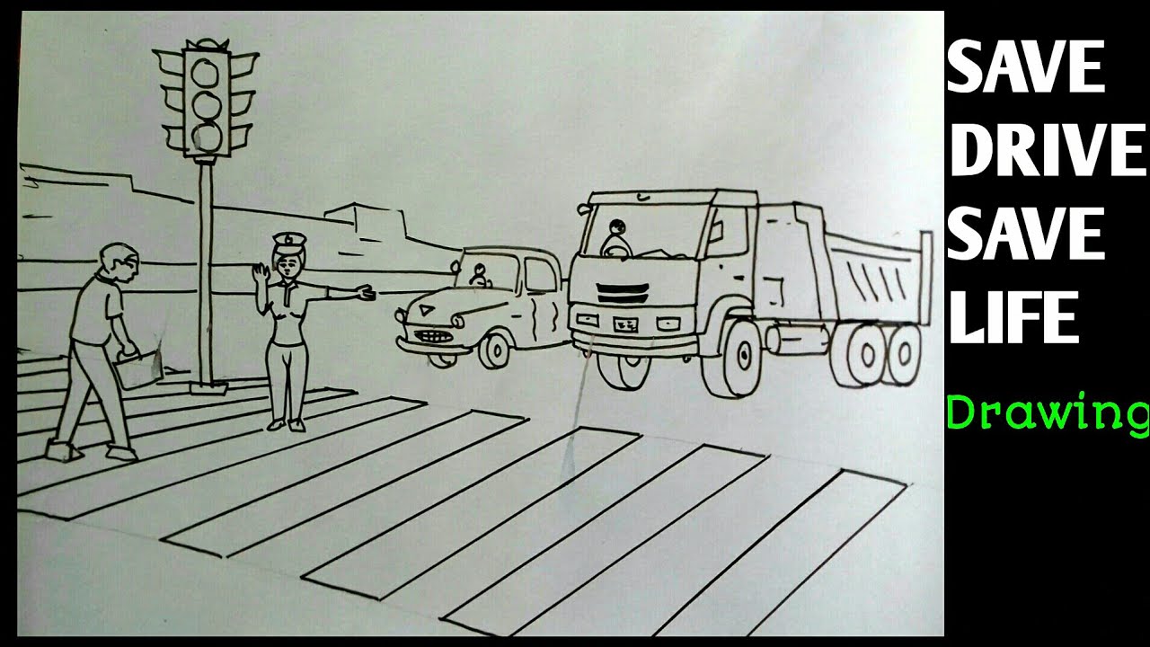Road safety drawing||save drive save life painting